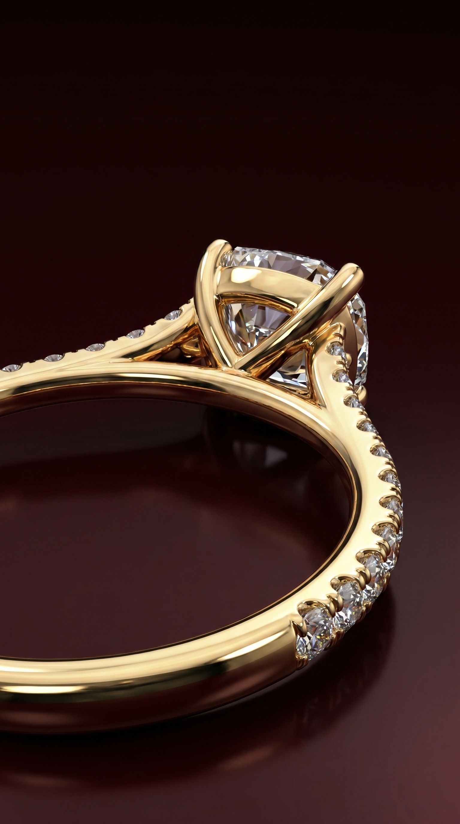 Side profile of cushion cathedral sidestone ring