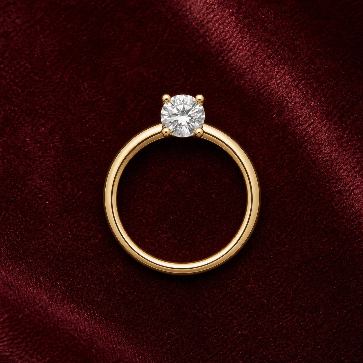 Top view of round cathedral solitaire ring