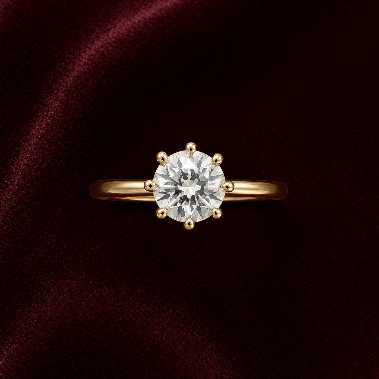 Top view of round eight-prong statement ring