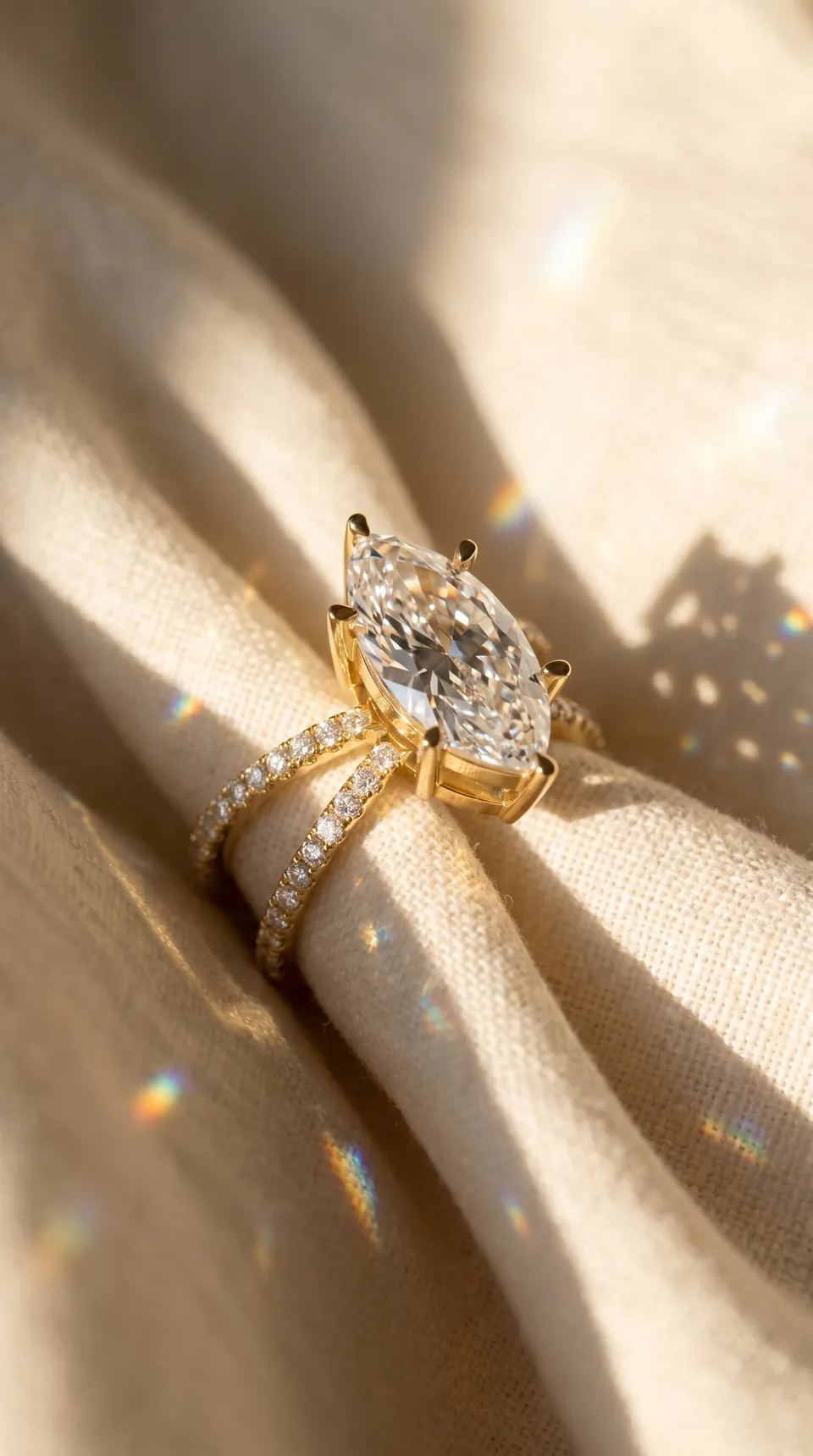 Custom marquise split-shank engagement ring by Miruu