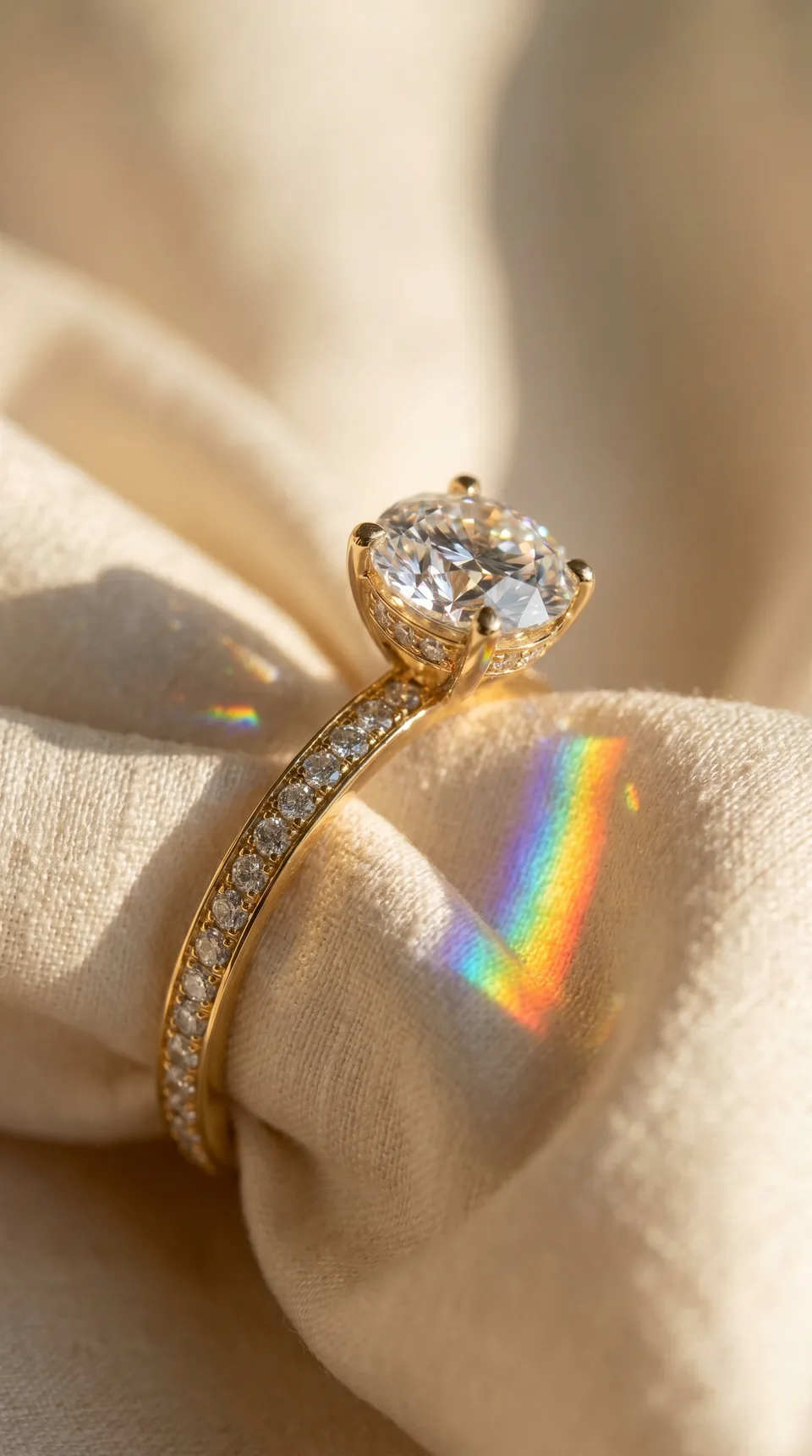 Custom round sidestone engagement ring by Miruu