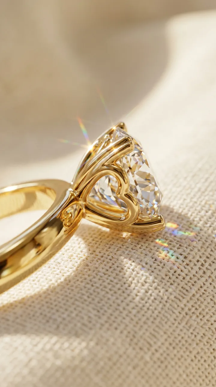 Round heart-prong solitaire engagement ring showing a close center-stone frame.